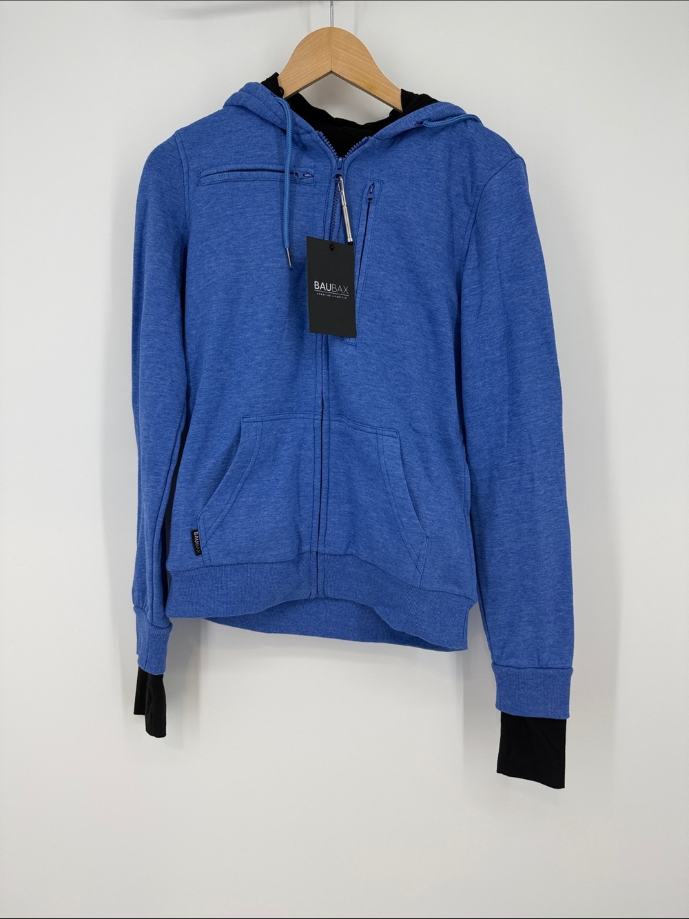 Baubax Women's Travel Hoodie Blue Full Zip Multi-Pocket Sweatshirt